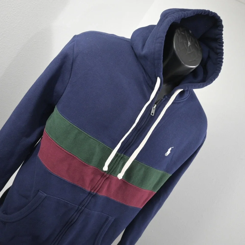 Polo Ralph Lauren Full Zip Hoodie Mens L Navy Blue Green Maroon Colorblock Pony